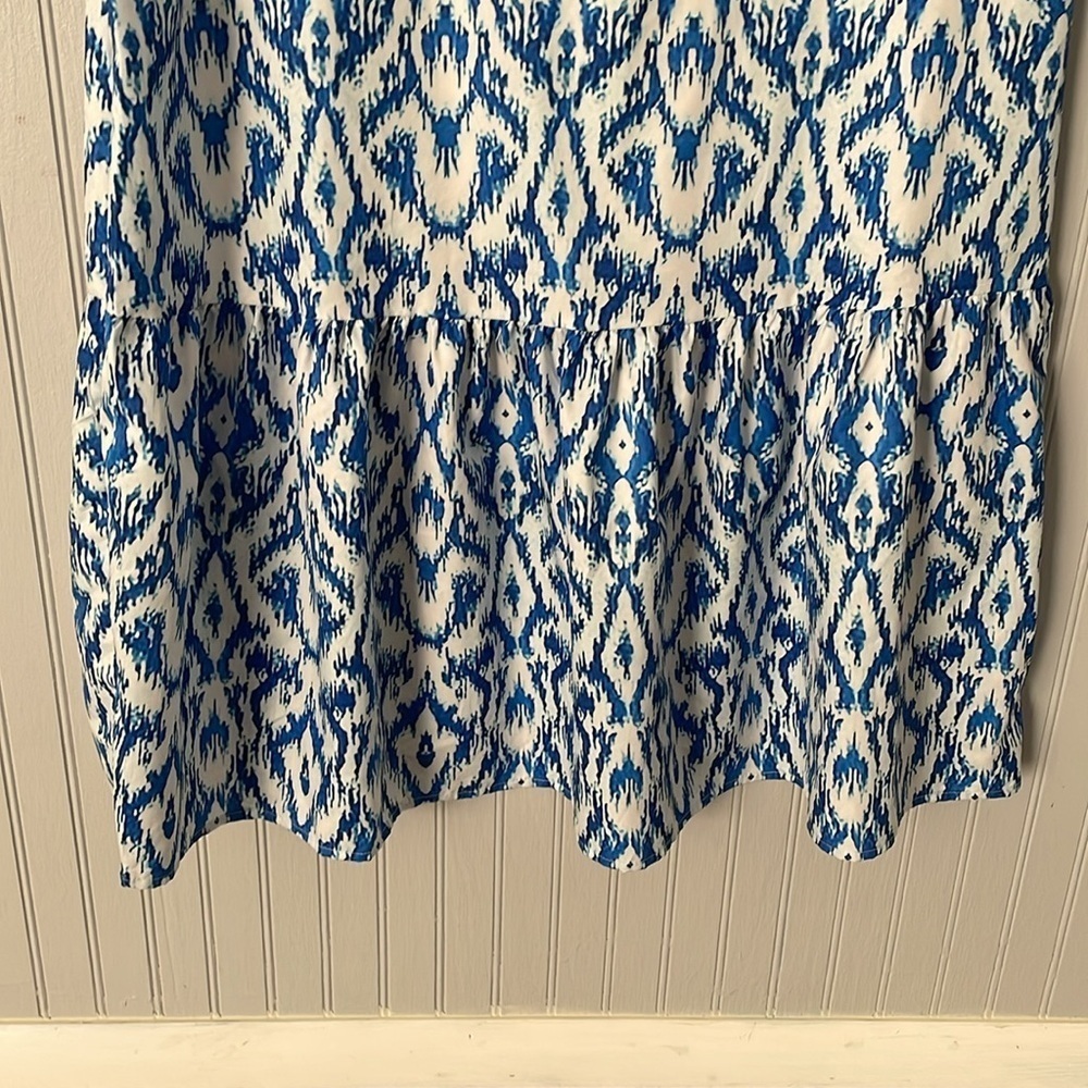 Blue Boho Pattern Maxi Elegant Short Sleeve V Neck Loose Swing Dress | Small - Picture 4 of 14